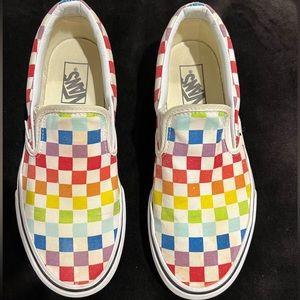 Unisex Vans Off the Wall Multicolored Checkerboard Slip-ons. M 7/WM 8.5